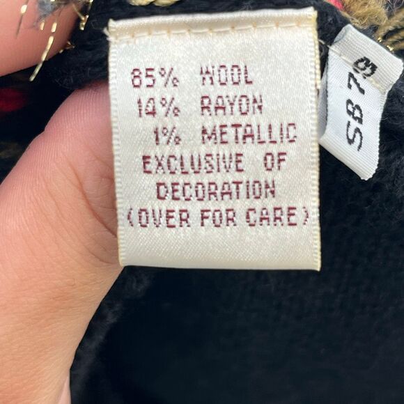 Vintage 80s SUSAN BRISTOL Sweater Vest Women's Small Black Red Floral Wool 90s - Picture 9 of 12